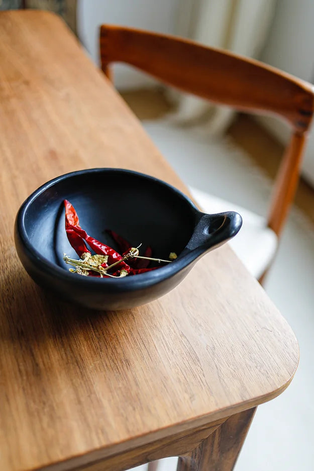 Bowl With One Handle Black Pottery