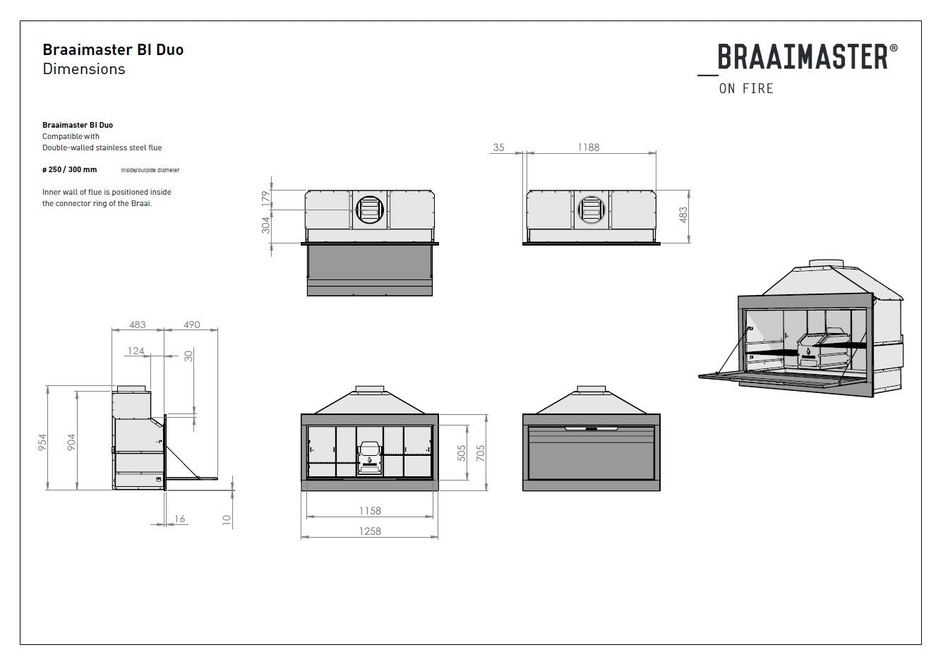 Braaimaster Build In Duo Black RVS Braaimaster