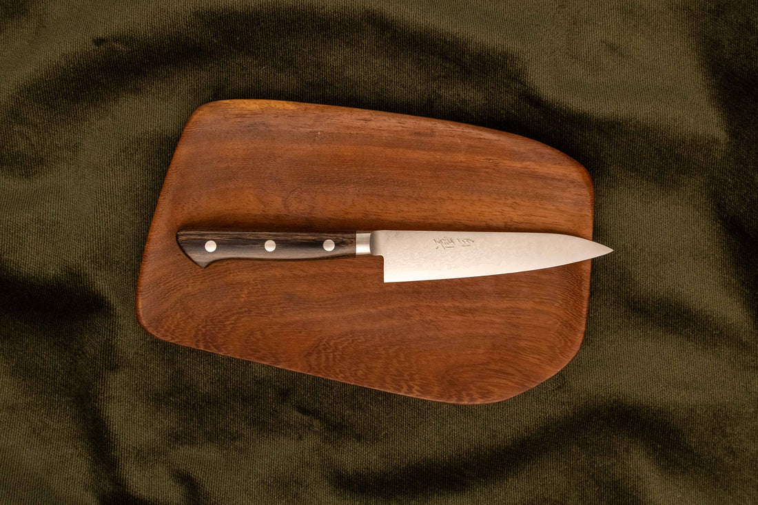 Kajiyamura Hakuun Petty VG-10 Damascus Japans mes 120mm Braainest