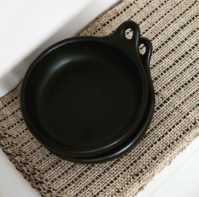 Plate With One Handle Black Pottery