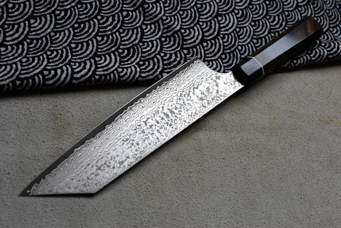 Suncraft Bunka Black Damascus 200 mm – Veelzijdig Japans Keukenmes Braainest