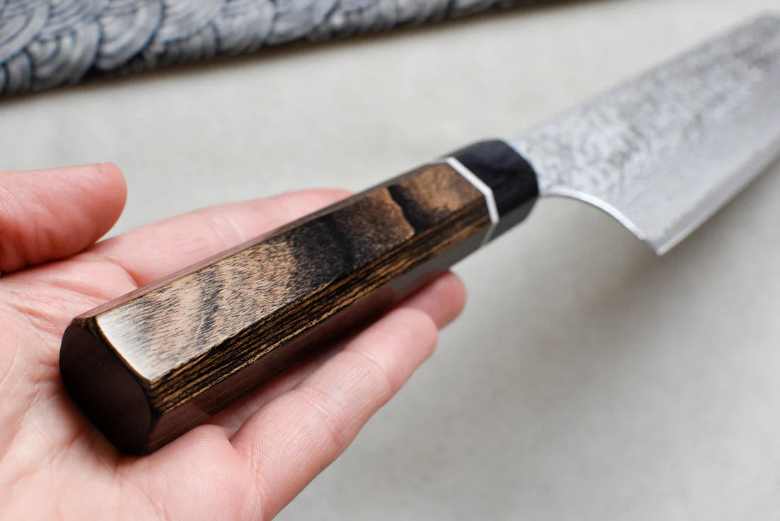 Suncraft Bunka Black Damascus 200 mm – Veelzijdig Japans Keukenmes Braainest