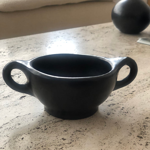 Bowl With 2 Handles Black Pottery