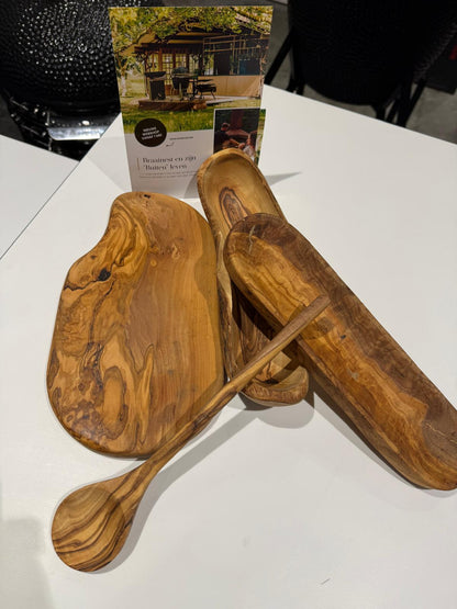 Olijfhouten Tapas Geschenkset met Planken & Bootjes Braainest