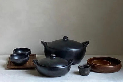 Lower Round Casserole Black Pottery