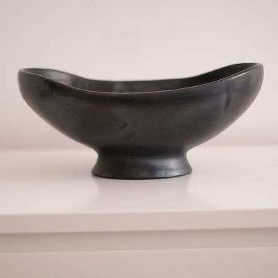 Oval Table Centrepiece With Foot Black Pottery