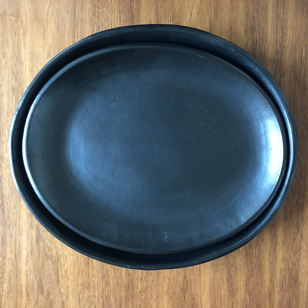 Oval Low Plate Black Pottery
