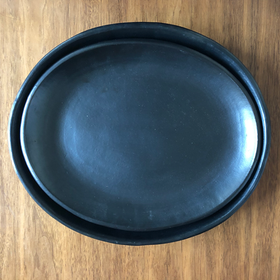 Oval Low Plate Black Pottery