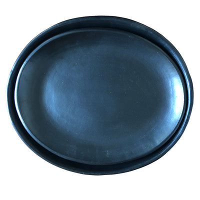 Oval Low Plate Black Pottery