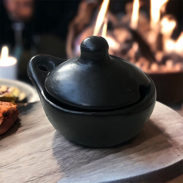 Sauce Bowl With One Handle Black Pottery