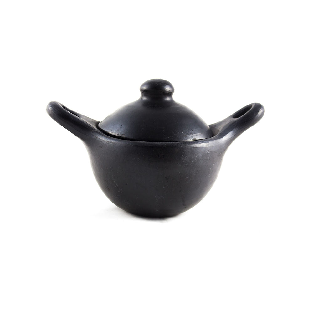 Sauce Bowl With 2 Handles + Spoon Black Pottery